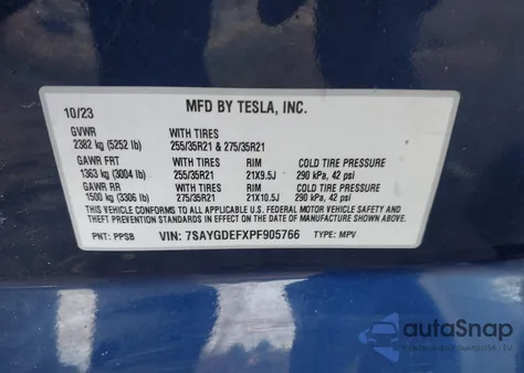 2023 Tesla Model Y Performance Dual Motor All-Wheel Drive z USA, uszkodzony, nr VIN 7SAYGDEFXPF905766